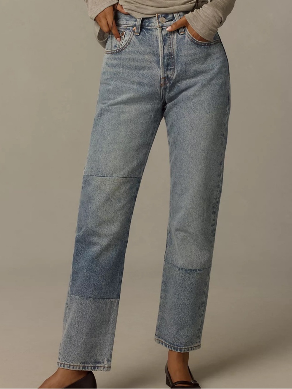 Levi's Light Wash Patchwork Straight-Leg Jeans